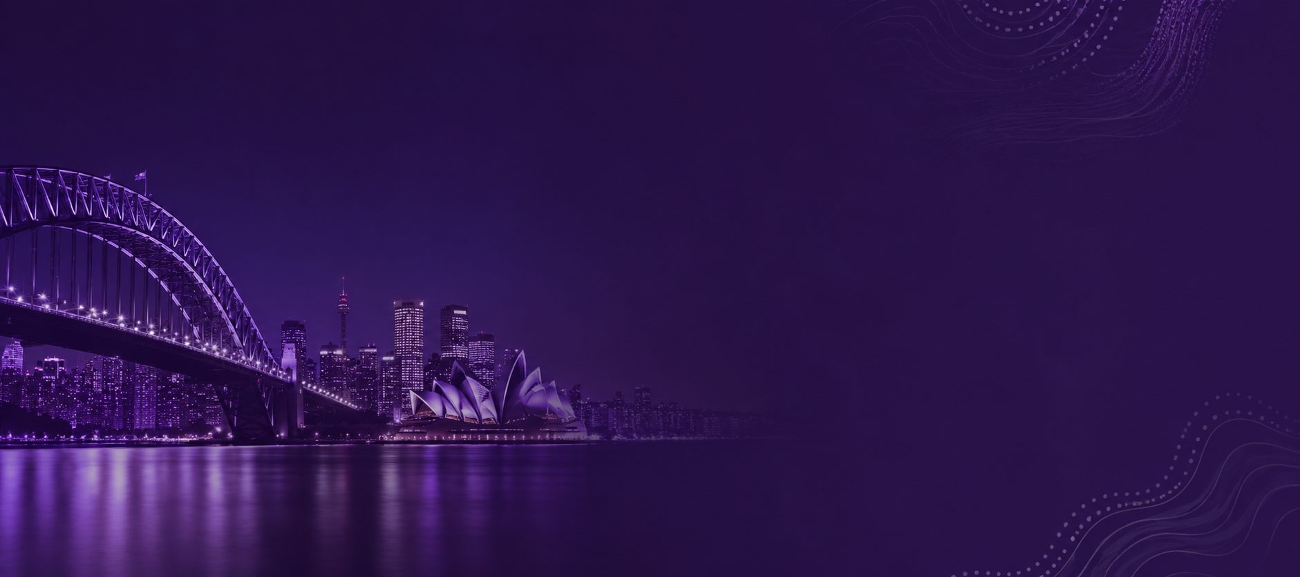 Sydney Harbour Bridge and Opera House skyline at night, tinted indigo